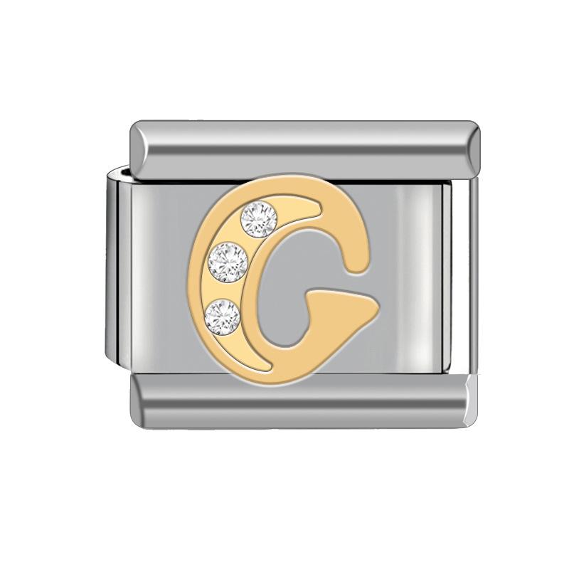 9MM Women's Italian Charm Bracelet Module with Detachable Diamond Letter and Elastic Watch Strap