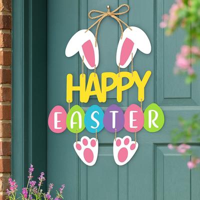 Creative Cartoon Easter Door Hanging Paper Colorful Bunny Egg Decoration Rabbit Handmade Door Wall DIY Pendants Home Decor