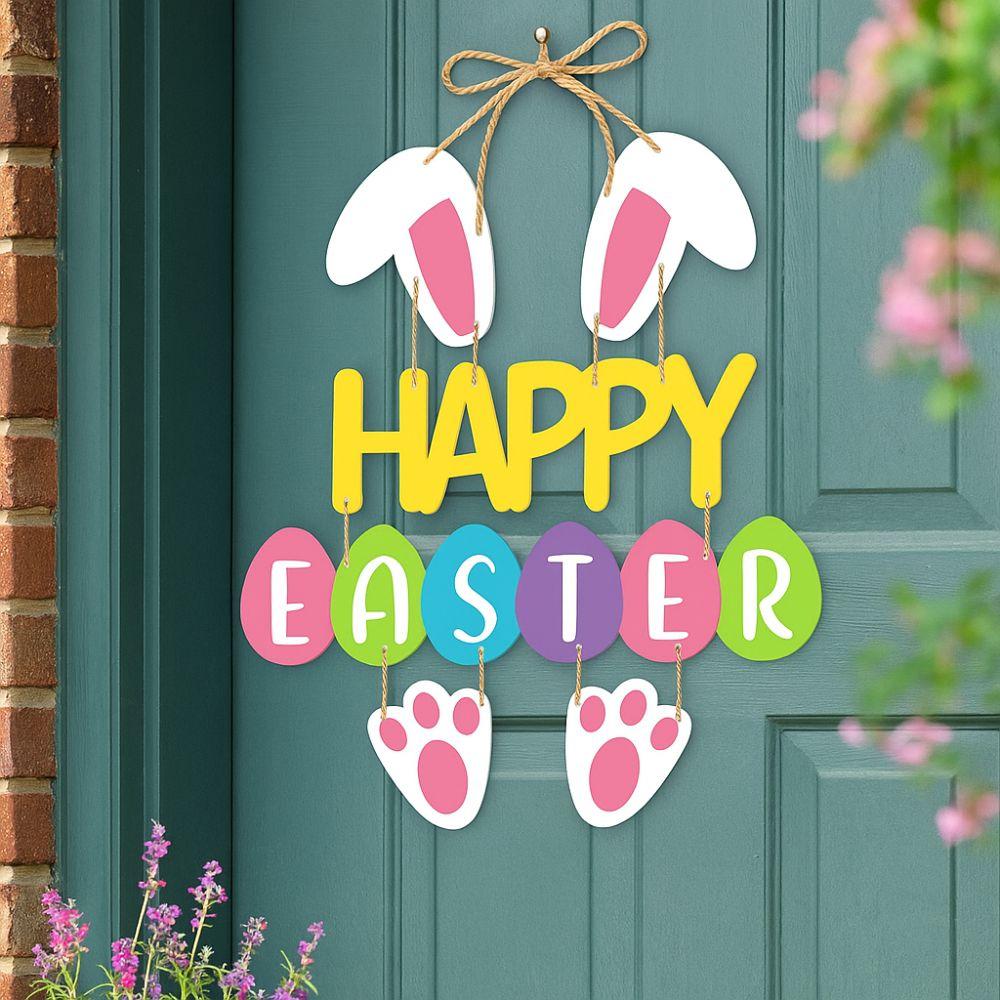 Photo Props Cartoon Easter Door Hanging Paper Rabbit Bunny Egg Decoration Handmade Colorful Easter Party Door Sign Party Favors