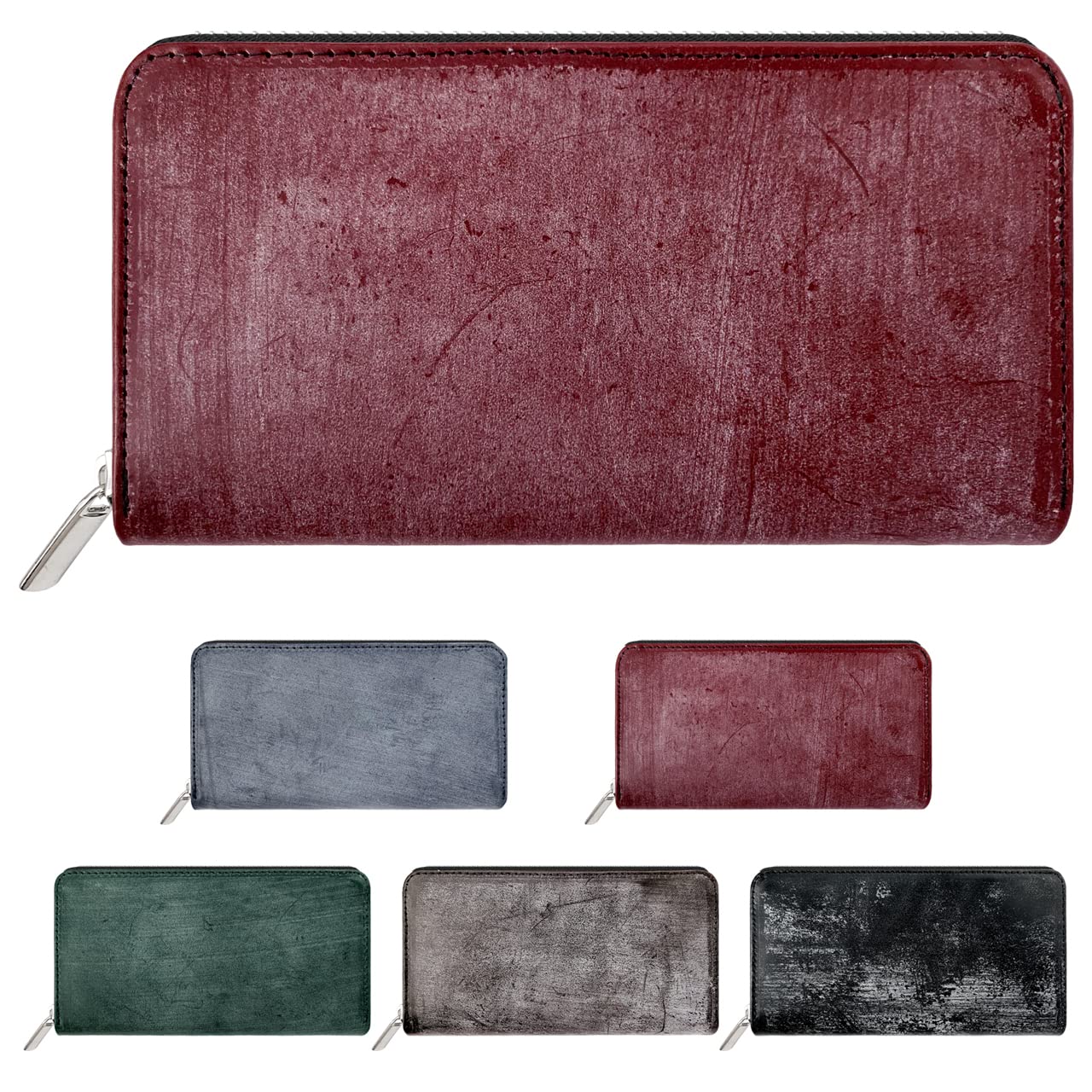 

Leo&Aoi Long Wallet, Made in England, Genuine Bridle Leather, Round Zipper closure, Card Slots, Coin Purse, Bloom Bridle Leather, Wine Red