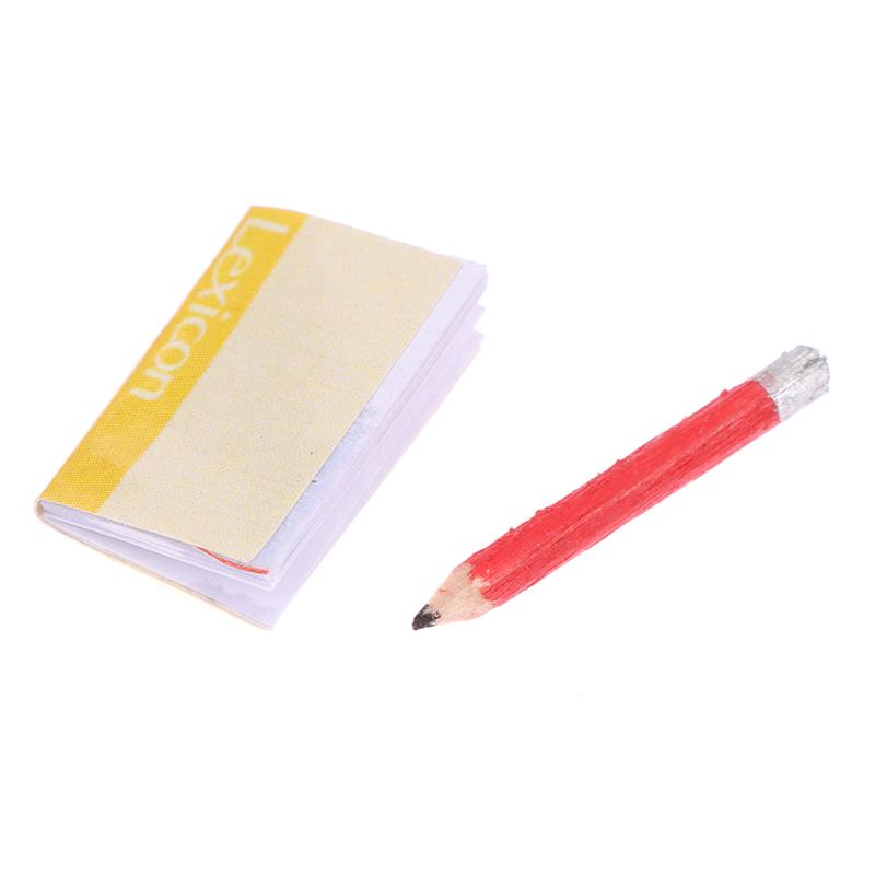 1 sett 1:12 Dukkehus Miniatyr Notebook Blyant Viskelær Student Skrivesaker Modell Barn Late Leke Leke Dukkehus tilbehør