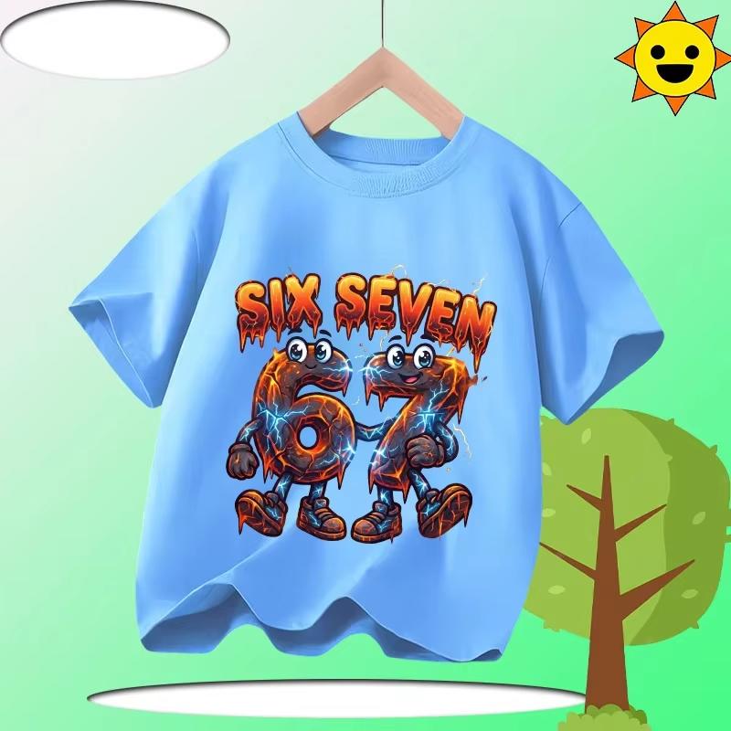 Kids Purple SIX SEVEN 67 Fire Lightning Graphic TShirt Soft Cotton Game Tee for Boys  Girlsdf0173