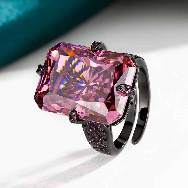 

Vintage Adjustable Ring Pendant Necklace Rectangular Red Paraiba Gemstones Statement Jewelry with Pink Accents for Women Gift