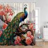 Peacock Shower Curtain Modern Oil Paniting Animals Flowers Plants Floral Bathroom Decor Elegant Fabric Bath Curtains with Hooks