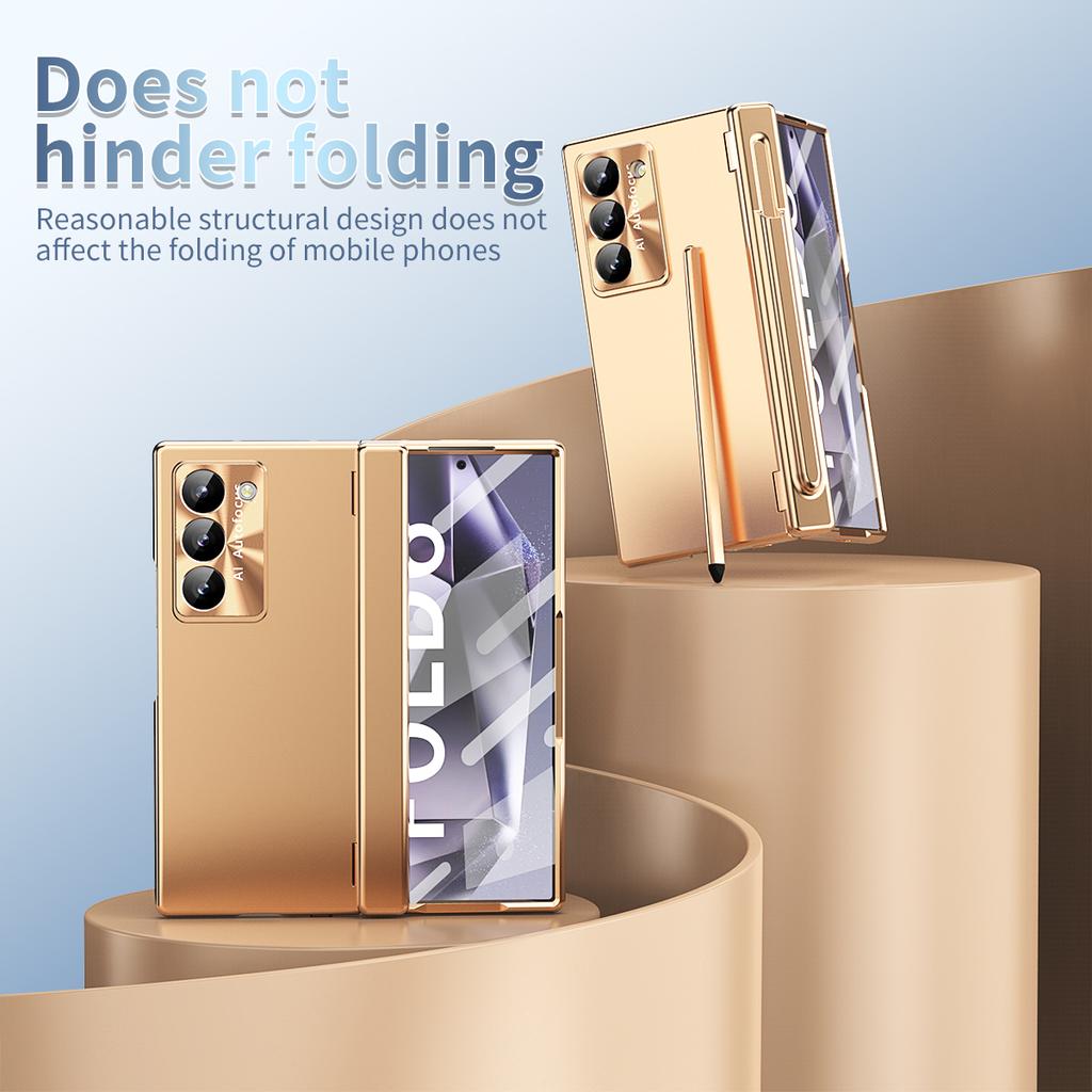 For Samsung Galaxy Z Fold6 5G Phone Case Hard PC Phone Cover with Tempered Glass Film/Stylus