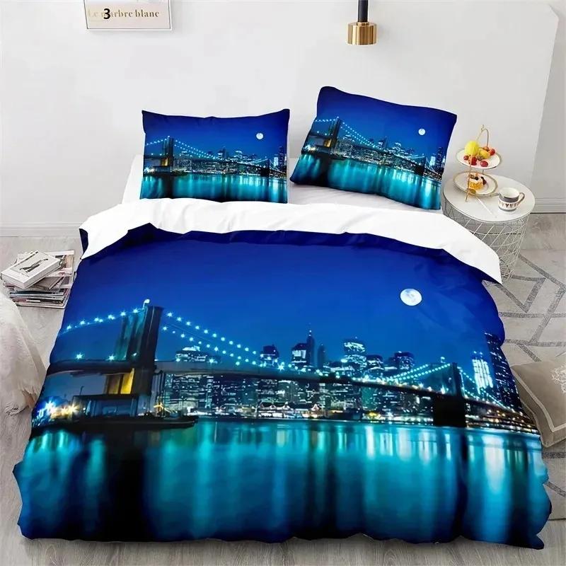 Statue of Liberty Duvet Cover King Size Microfiber World Famous Building Bedding Set New York Landmark Cityscape Comforter Cover
