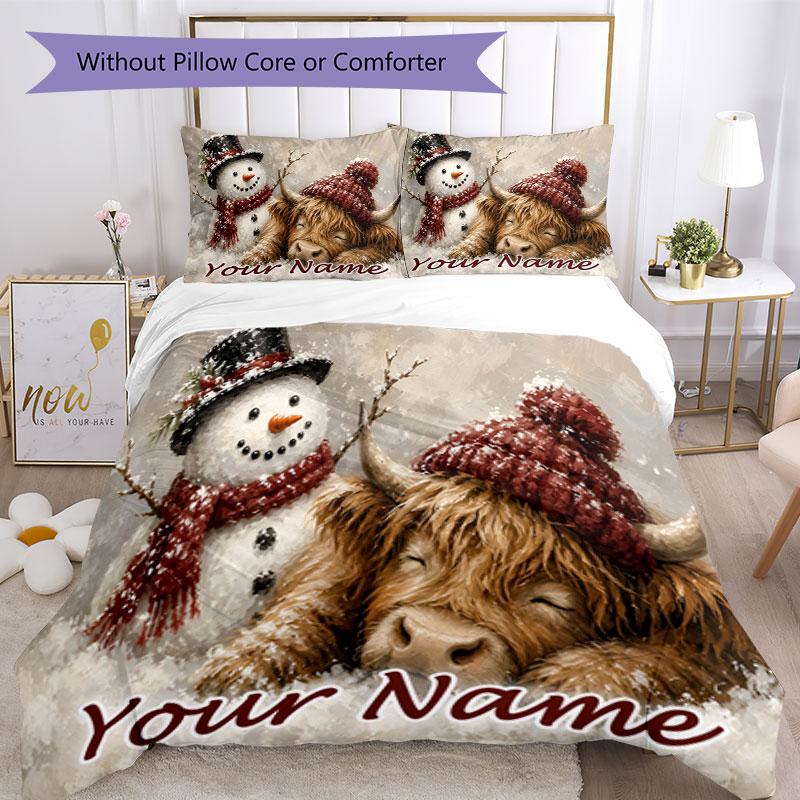 3PC Custom Name Winter Wonderland Bedding Set Printed Bedding Set Duvet Cover Closure Includes 1 Duvet Cover & 2 Pillowcases for All Seasons Bedroom