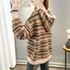 Sweater for Women Autumn Winter Thickened Pullover Warm Knitted Striped Retro Hooded Stretchy Long Sleeve Oversize Jumper Tops