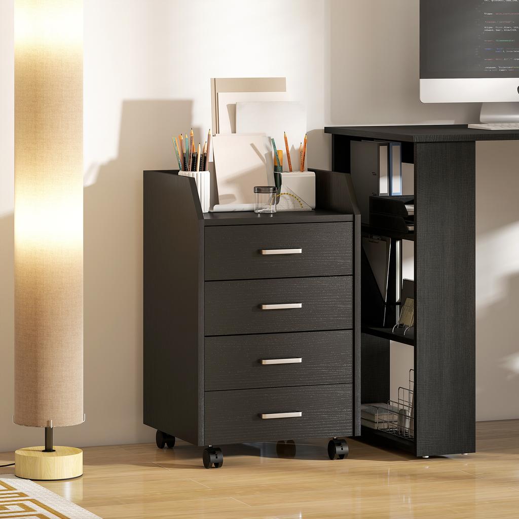 Büro-Aktenschrank auf Rollen 4 ausziehbare Holzladeflächen 40 x 36 x 65 cm Schwarz