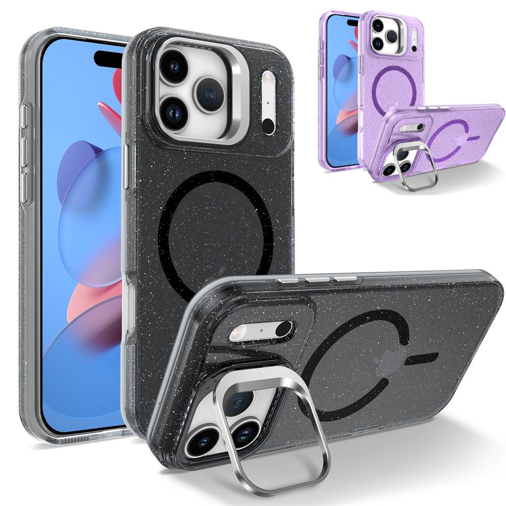 Luxury Bling Glitter For Magsafe Magnetic Case for iPhone 17 Air 17 Pro Max 16 Plus 15 14 13 12 11 Metal Lens Stand Clear Cover