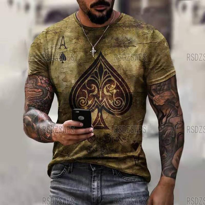 Horrible Skull Spades Poker T-Shirt Casual Men Summer 3D-Print Extra-Large T-Shirt 2024 Comfort Breathable T-Shirt Tops S-6XL