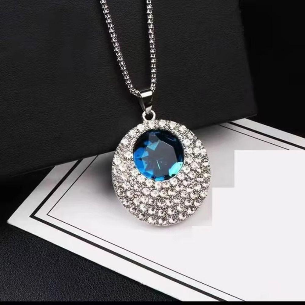 Luxury Blue Long Chain Necklace Minimalist Style Crystal Pendant Necklace  Gift Jewelry