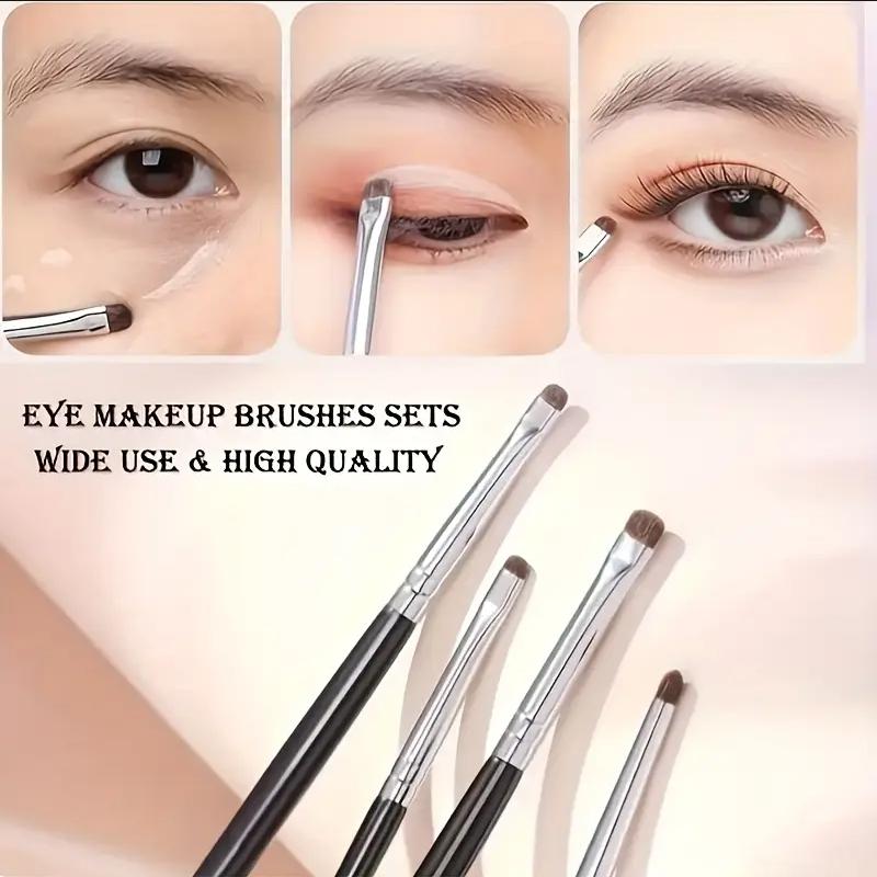 4pcs Eye Makeup Brushes Set with Horsehair Bristles for Eye Contouring - Perfect For Applying Eyeshadow, Eyeliner, And Eyebrow