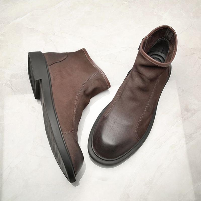 

Модные весенне-осенние туфли из натуральной кожи, мужские ботинки челси, модный бренд, мужские ботильоны, плоская подошва, нескользящие, черные, коричневые D563 44 коричневый