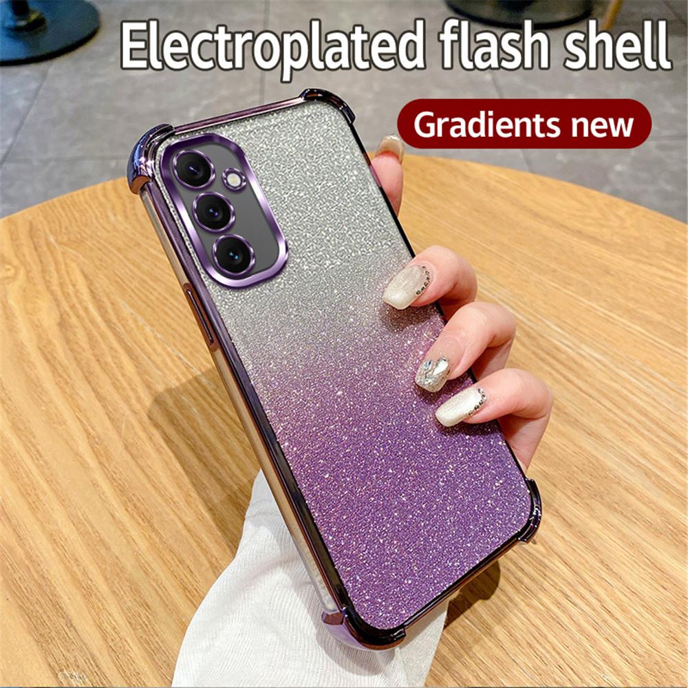 Gradient Glitter Plating Clear Phone Case For Samsung A15 A25 A35 A55 A54 A34 A14 A24 A13 A53 A23 A33 A32 A52 Shockproof Cover