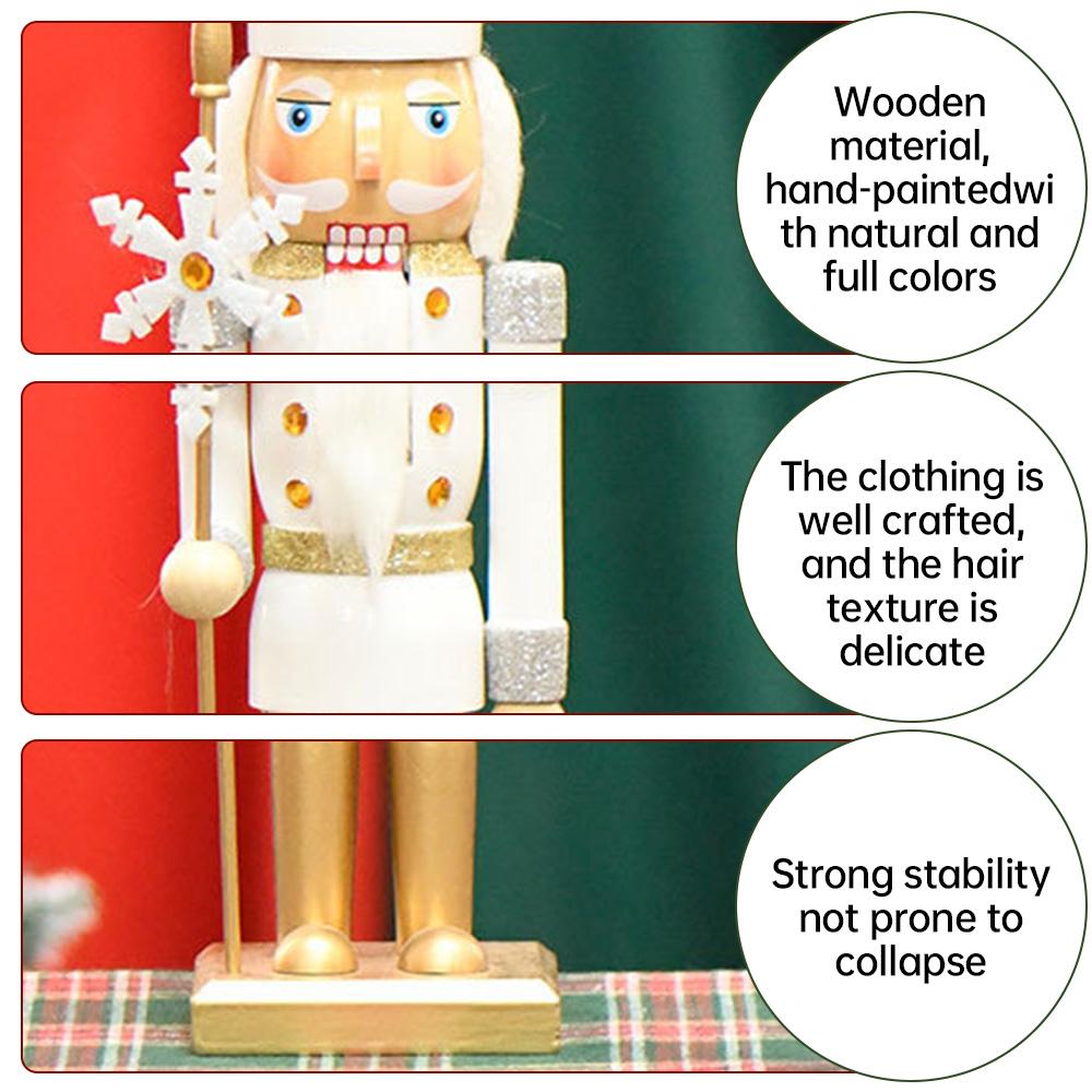 36CM 1Pcs Nutcracker gold snowflake walnut soldier solid wood Christmas decoration home living room tabletop crafts