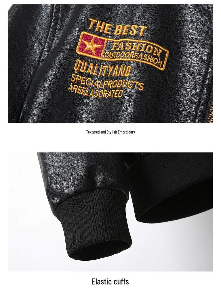 2019 Spring Autumn Slim Fit PU Leather Flight Jacket for Young Men