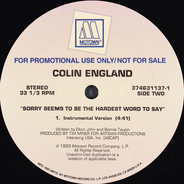 

12inch Record COLIN ENGLAND Sorry Seems To Be The Hardest Word 3746311371 Motown 1993 US Rap HipHopRB Used