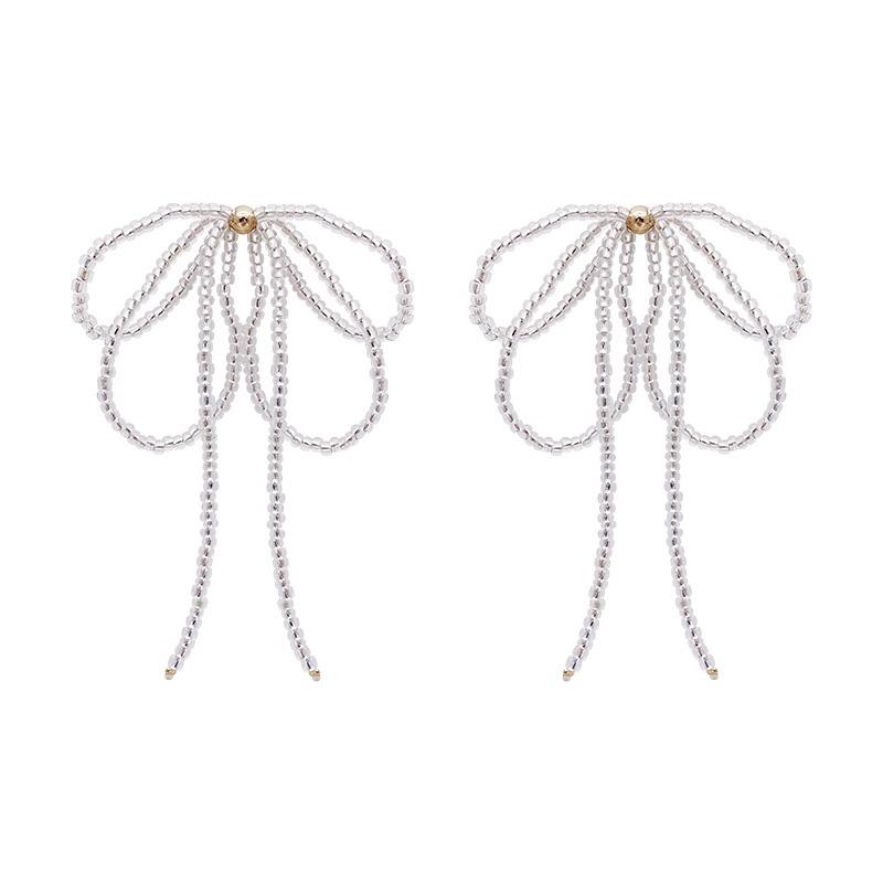 

PONYKISS Sterling Silver Bowknot Bead Hollow Stud Earrings for Women Cute Fine Minimalist Exaggerated Accessories