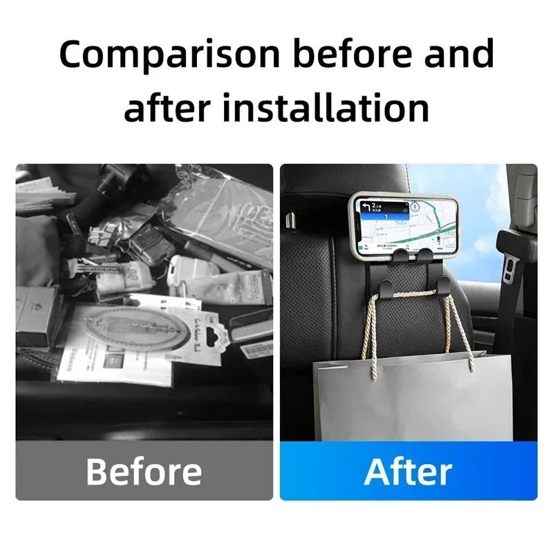 Car Headrest Phone Holder Hook Organizer Back Seat Hanger Mount Stand Black 2in1