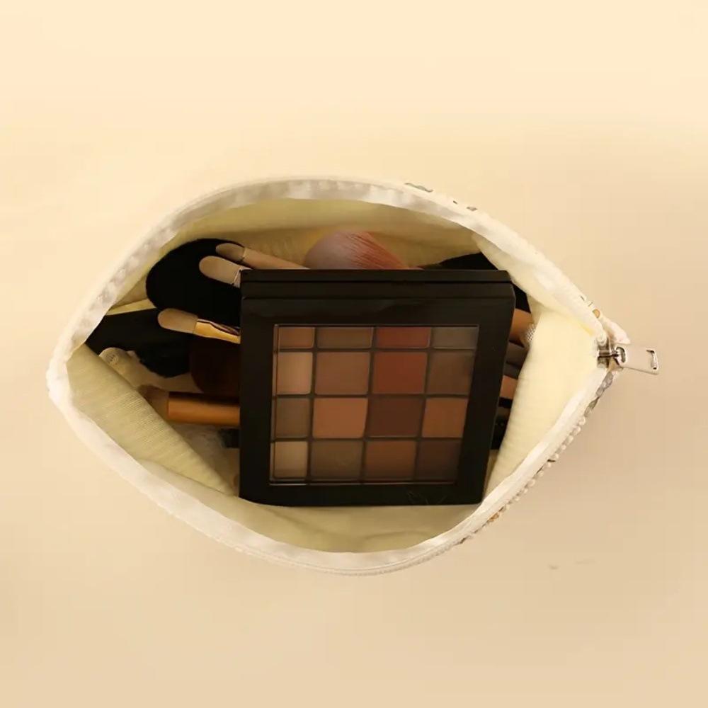 1pc lightweight corduroy makeup bag with animal pattern, multifunctional zipper storage box with lining