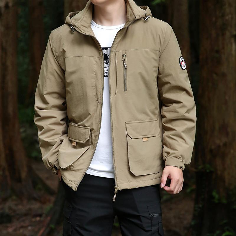 Outdoor Windbreak Jacket For Men Fleece Liner Warm Waterproof Hooded Jacket Multi Pocket Casual Jacket Coat Winter Male Clothing