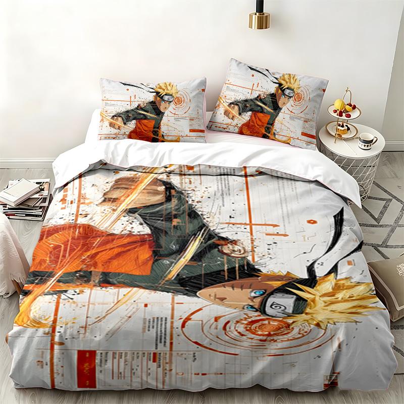 Naruto 3-teiliges Set Perfekt für das Schlafzimmer Bequemes Bettwäsche-Set enthält einen Bettbezug und zwei Kissenbezüge Ideales Geburtstags- oder Weihnachtsgeschenk