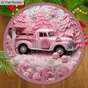 Pink Christmas Wooden Sign with Pickup Truck Pattern - Navidad Round Sign for Front Door, Yard, Wall Hanging Decor - Ideal Christmas Gift