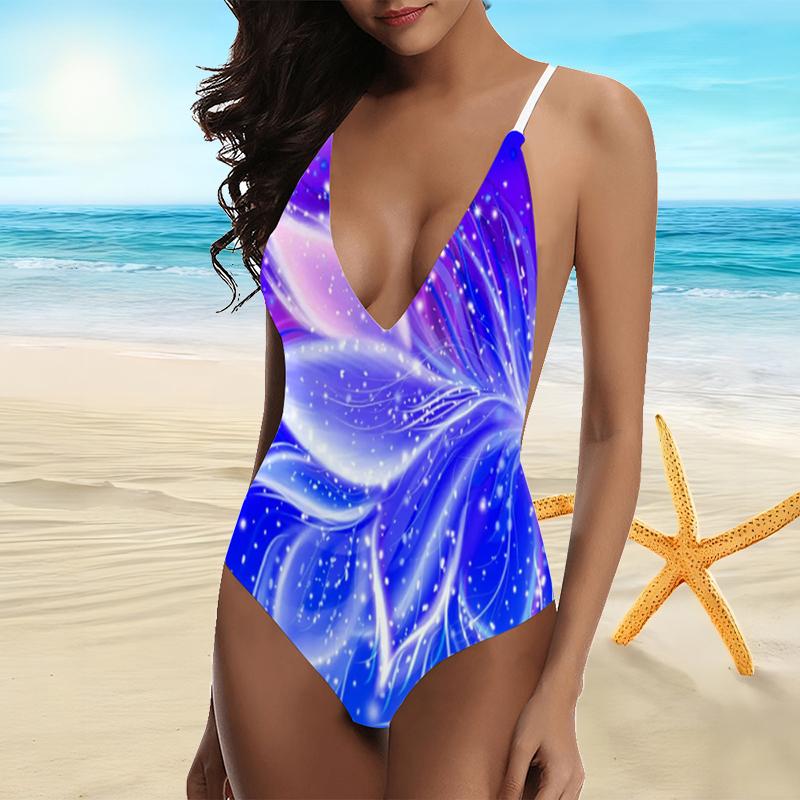 

Hot Selling and Popular Women s Fashionable Sparkling Printed Camisole with Backless Swimsuit XXXXXL фіолетовий