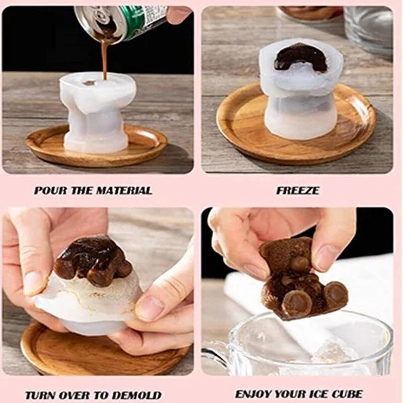 3D Ice Cube Maker Little Bear Shape Chocolate Cake Mould Tray Cream DIY Tool Whiskey Wine Cocktail Silicone Mold