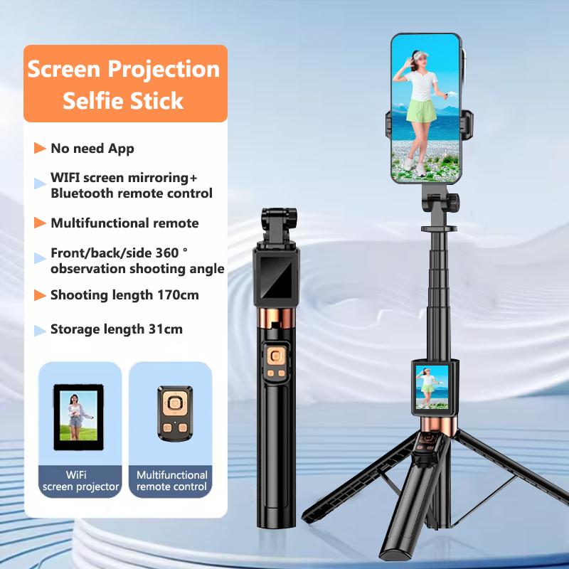 Wireless Selfie Stick Tripod Stand with Remote and Small Screen Casting Selfie Monitor for Smartphone Selfie Live Streaming 7