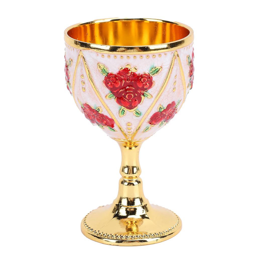 Coppa Calice da Vino in Lega 30ml Stile Europeo High End Uso Domestico Metallo Vintage Motivo a Rose Tutto Bianco