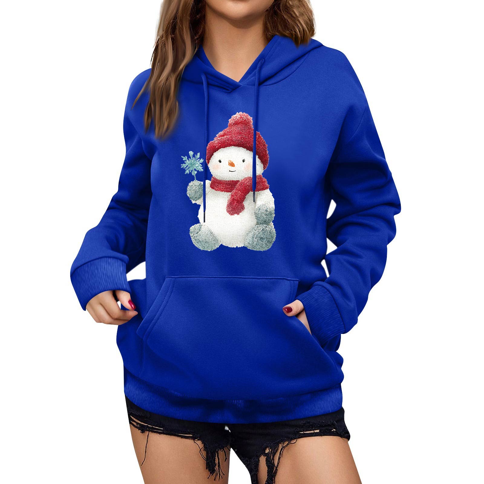 

Women s Winter Christmas Printed Pullover Hooded Sweatshirt Fleece Long Sleeve Sweatshirt XXL синий