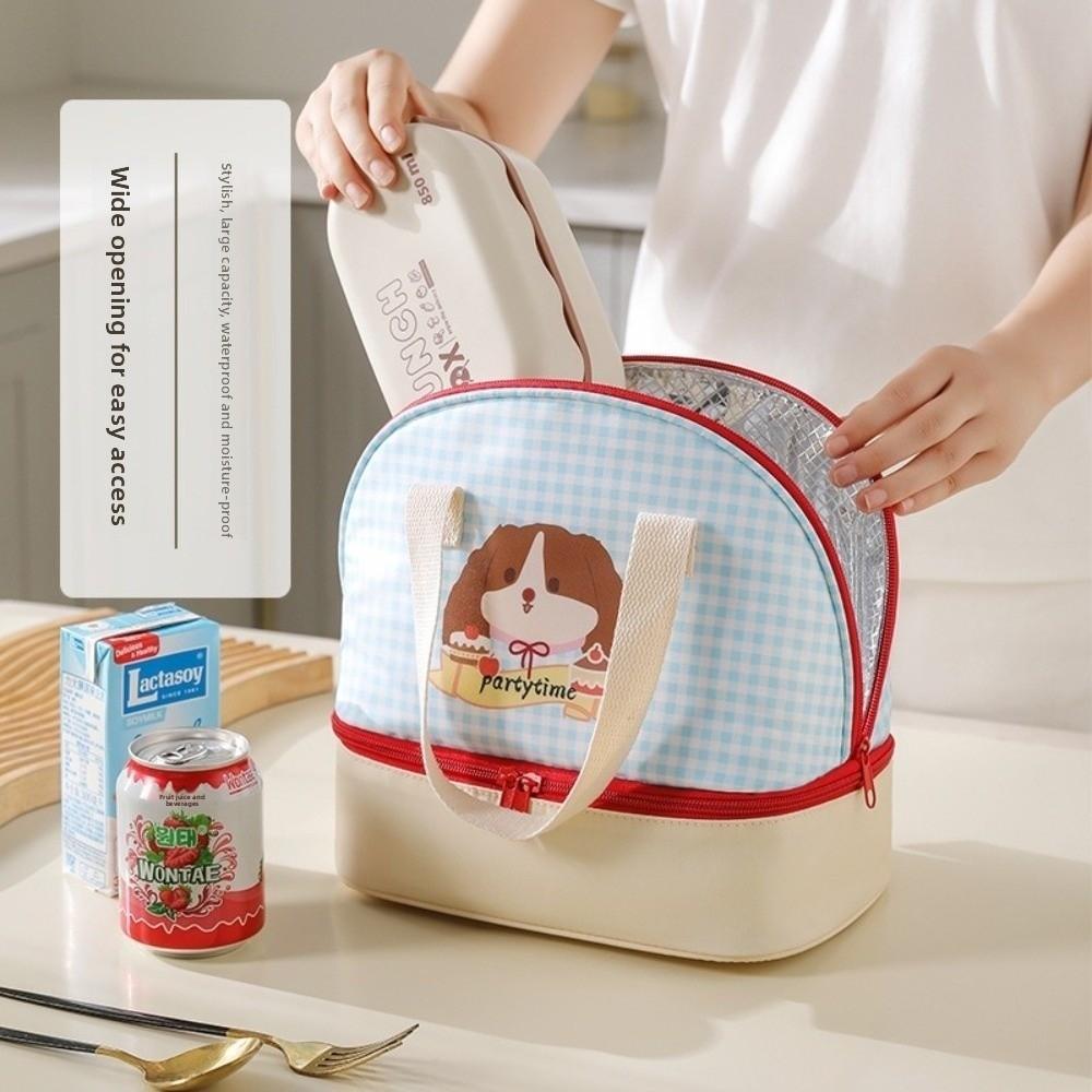 Double-layer Picnic   Bag Fresh-Keepin Insulated Tote Bag  for School Picnic Office
