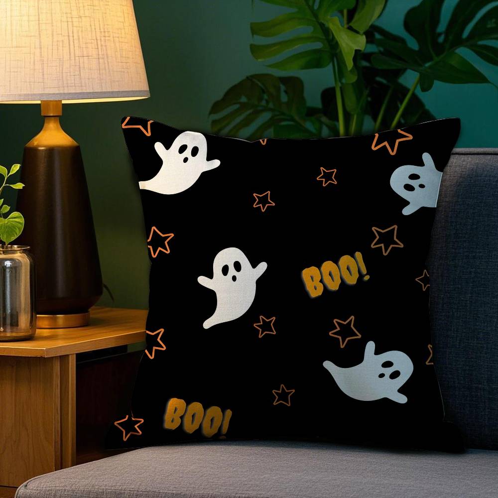 Halloween Cute Ghost Pillow Case Sofa Living Room Bedroom Double-sided Printing Square Cushion Nap Time Cushion Cover