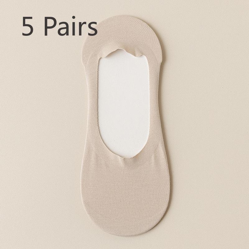 5 Pairs Socks Women's Boat Socks Summer Thin Invisible Shallow Mouth Non-slip Heel Shoes Socks