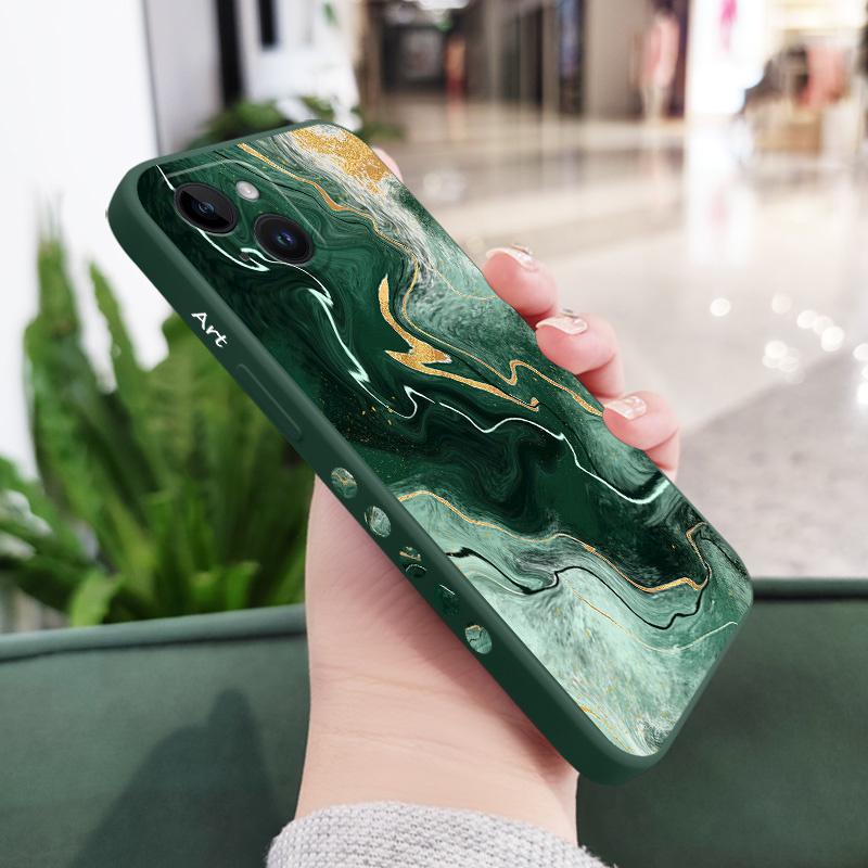 

Gold Marble Phone Case For iPhone 17 17 Air 16 16e 15 14 13 12 11 X XR XS Pro Max Mini Silicone Cover iPhone 14 темно-зеленого