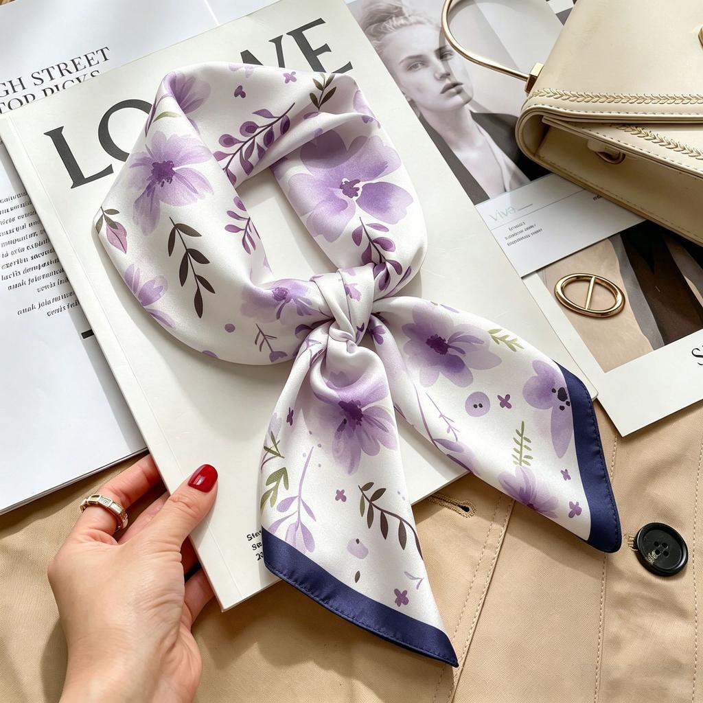 Simple temperament Spring and summer female imitation silk scarf versatile Korean version casual small square scarf neck protection decorative scarf