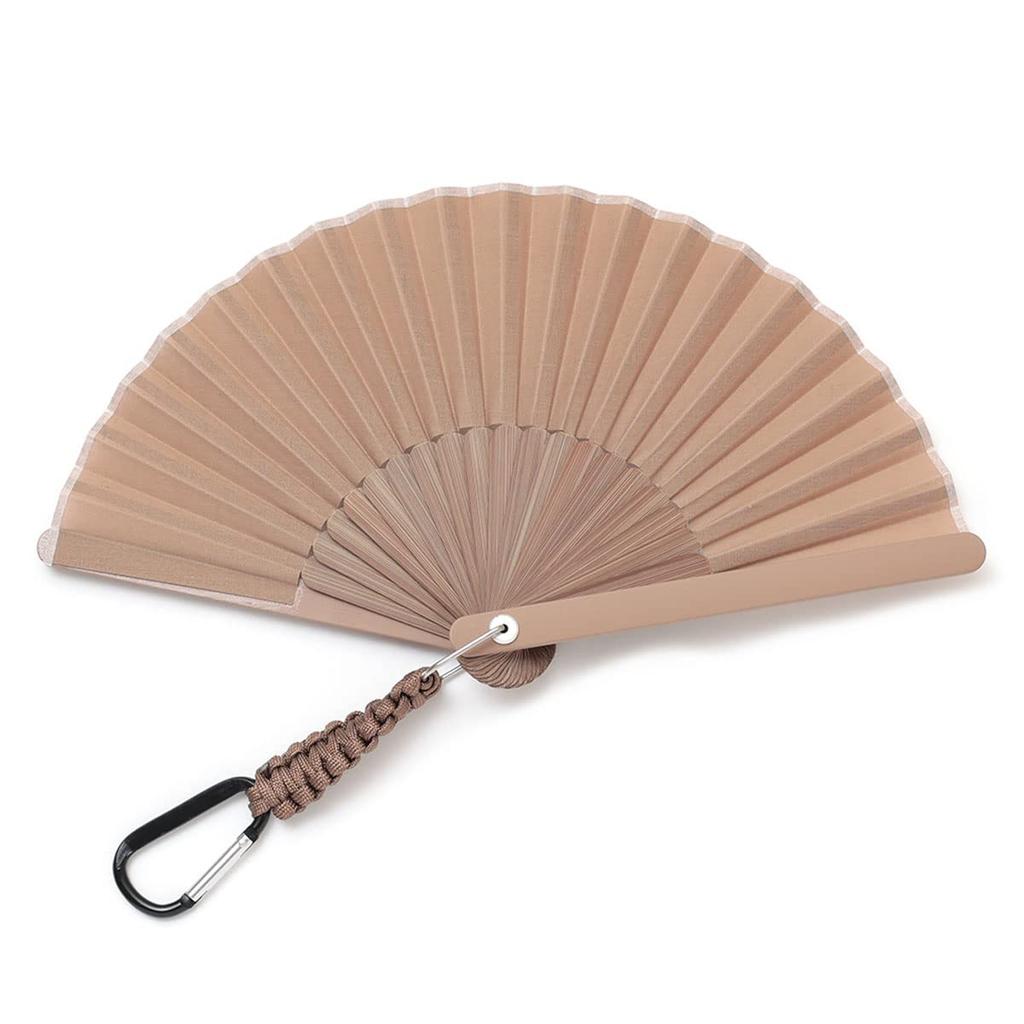 Shoroku Folding Fan Day Gift Stylish Summer Fan with Carabiner Beige Outdoor Craft Bag Included Perfect for Camping Summer Fan Convenient for Men