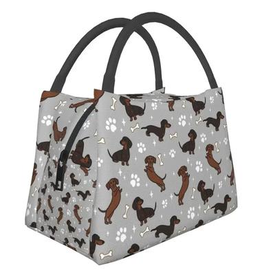 Bolsas de Almoço Isoladas Dachshunds Cinzentos Dackel para Acampamento Viagem O Cão Salsicha Teckel Lancheira Térmica Reutilizável Mulheres