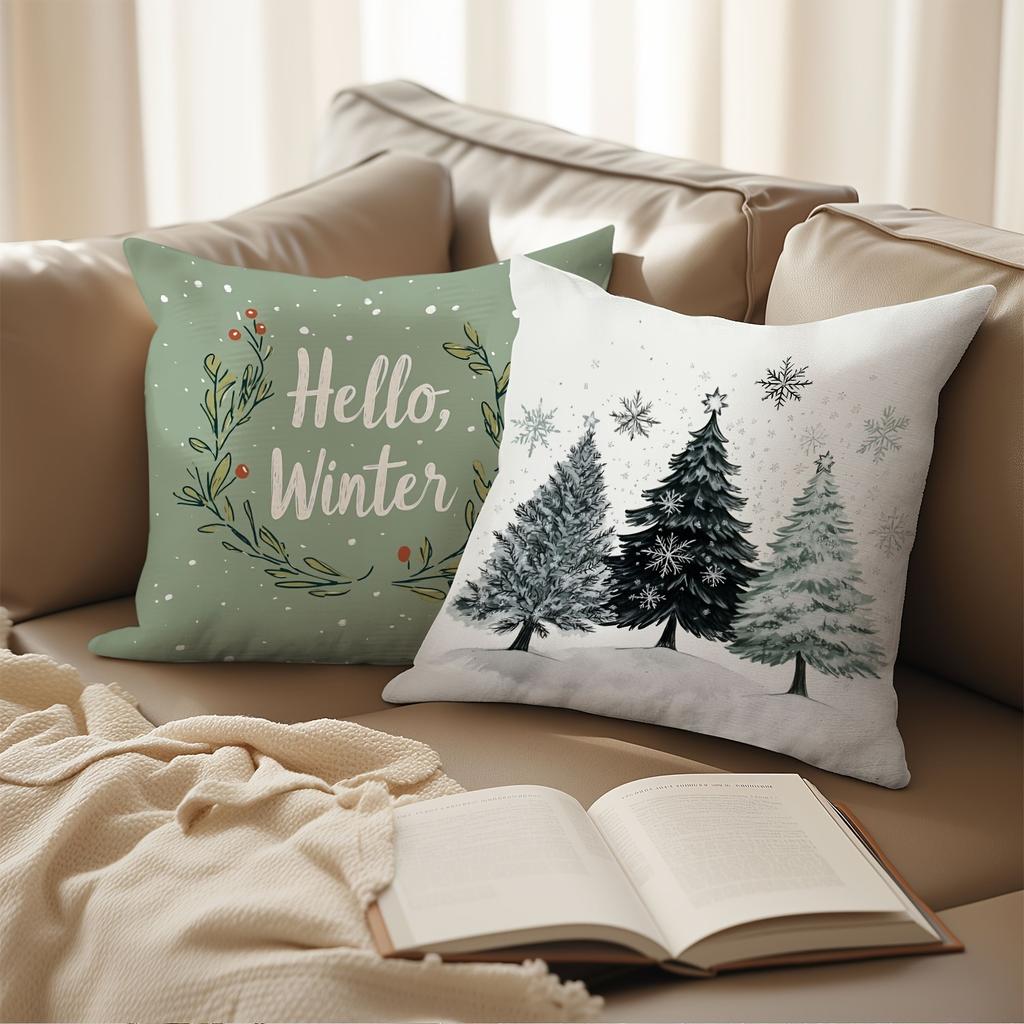Christmas Pillow Covers: Vintage Truck, Merry Christmas, Hello Winter, and Snowy Trees Sofa Room Cushion Cover Home Decoration