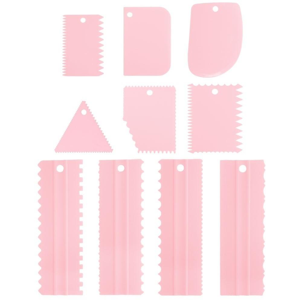 10pcs Set Baking Tool Double Sided Cake Cream Scraper DIY Plastic Serrated Cream Scraper Dough Scraper Kitchen розовый