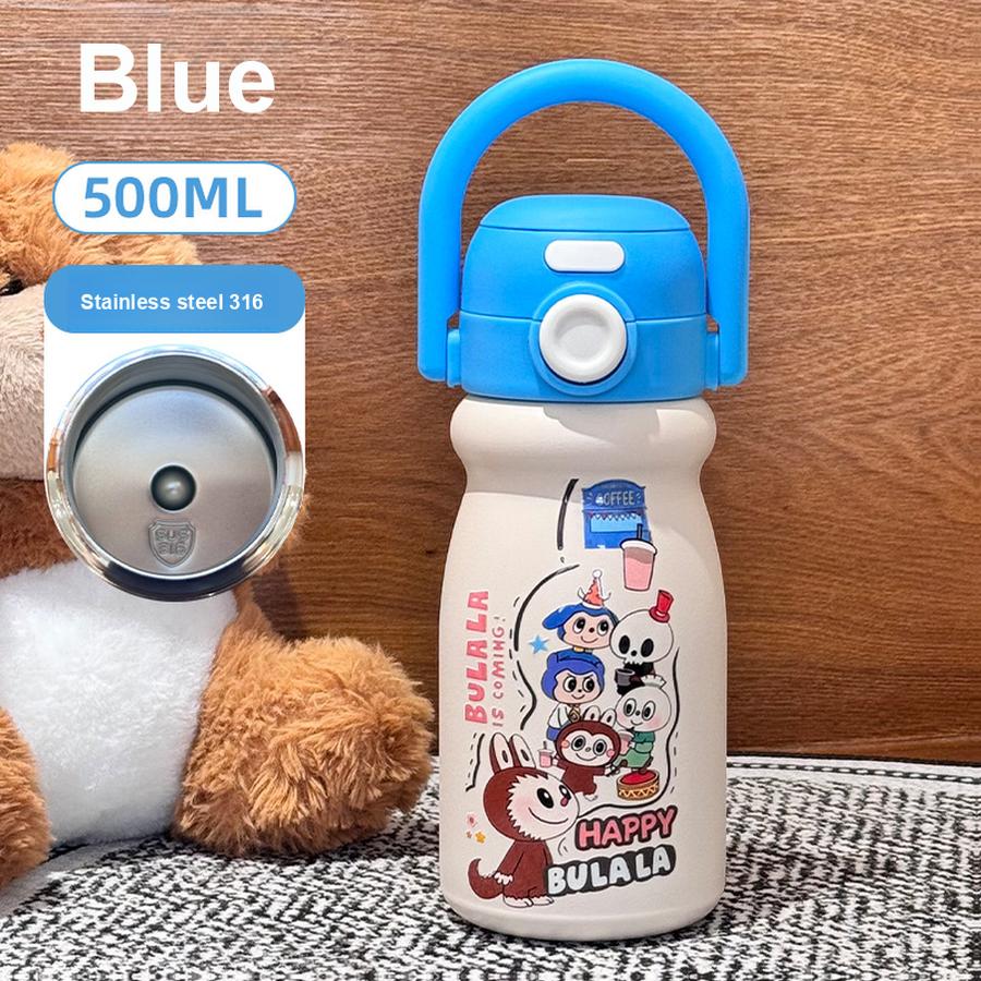 316 Edelstahl Doppelwandig Niedliche Cartoon Isolierte Wasserflasche Tasse mit Strohhalm und Deckel