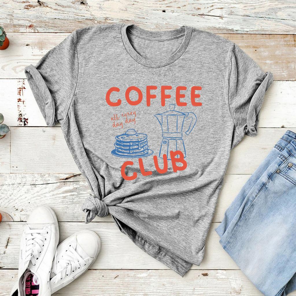 Coffee Club T Shirt Funny Coffee Lover Tshirt Unisex Short Sleeve Graphic T Shirts Retro Streetwear Tops Vintage Aesthetic