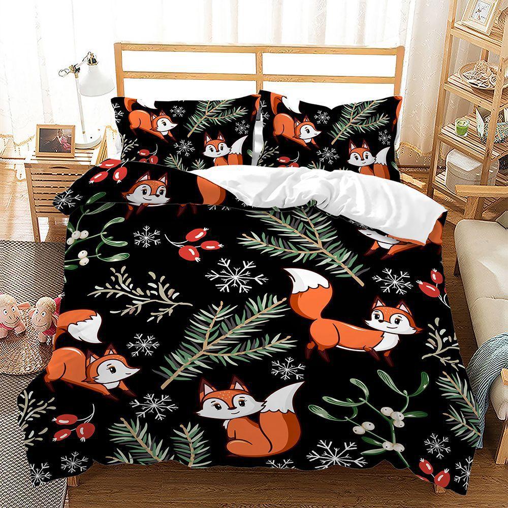 Little Fox Bed Three-Piece Quilt Cover 3D Digital Printing Kit
