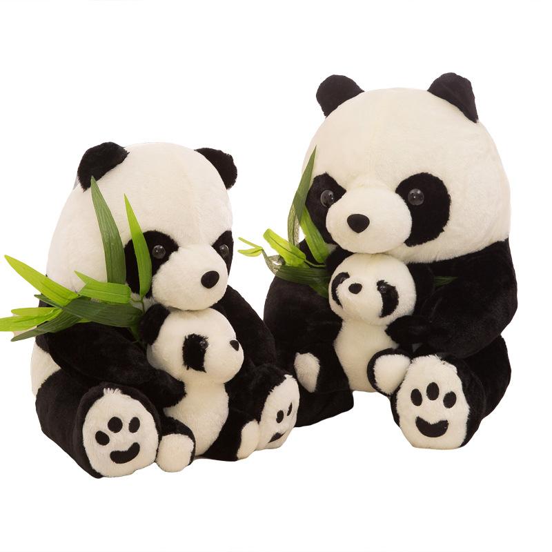 Hugging Panda Plush Toy Mother And Child Panda Doll Children'S Gift Bamboo Leaf Cute Panda Home Ornament Doll