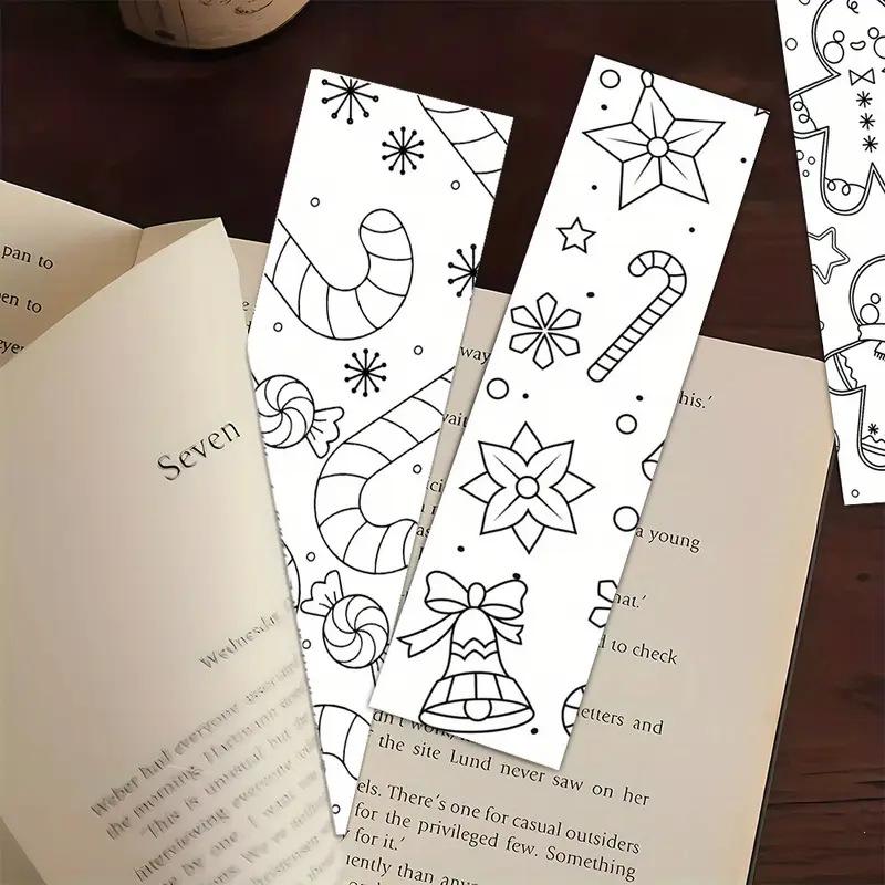 32pcs Christmas DIY Cartoon Graffiti Bookmark Minimalist Line Coloring Blank Bookmark Handicraft Decoration Pendant, Bookmark