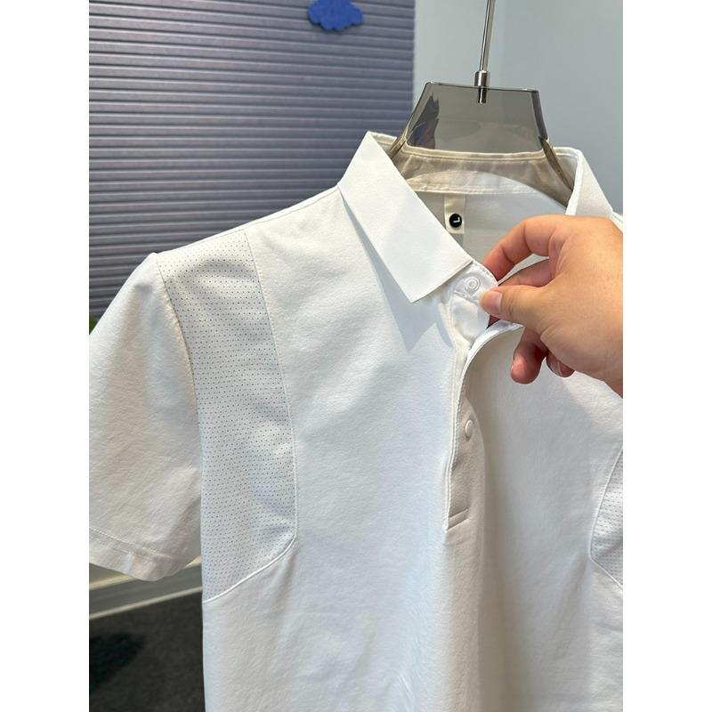 Men Breathable Mesh Panel Short Sleeve Polo Shirt Casual Loose Lightweight Business Casual Summer Top