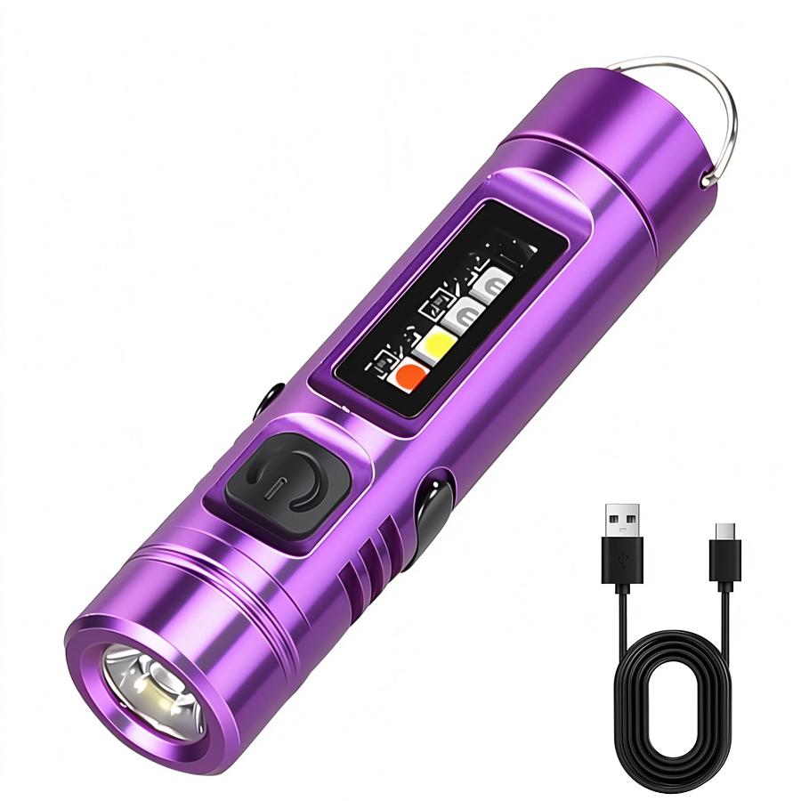 Mini Keychain LED Flashlight Multi-function Camping Flash Torch TYPE-C Fast Charging IP66 Waterproof Fluorescent Magnetic Warnin