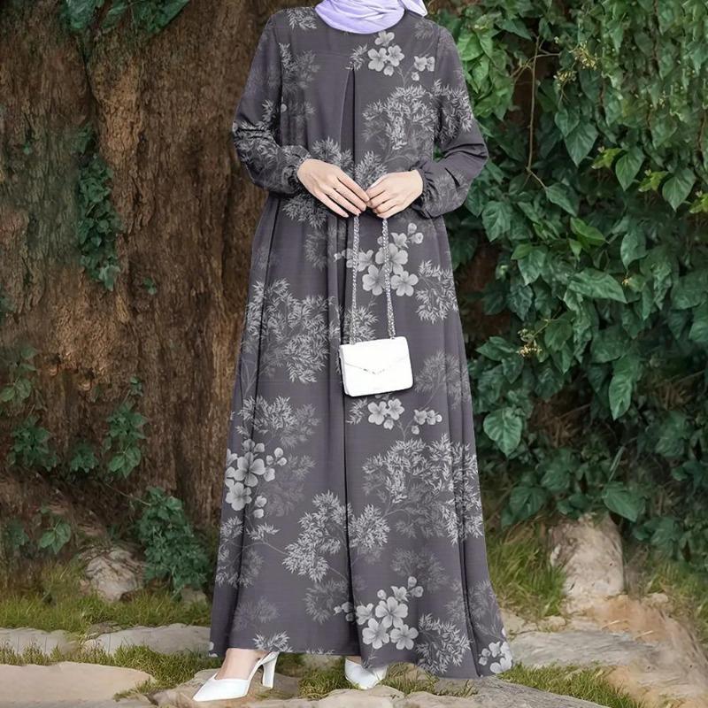 

Черное платье, с длинным рукавом, элегантное и облегающее, с креативным белым цветочным узором, демонстрирующее элегантный стиль мусульманских платьев 5XL оранжевый